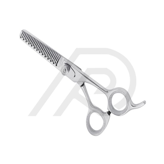 Flat blade serrated barber scissor