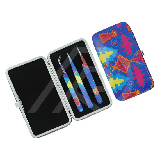 Eyelash Extension Tweezers Kit with Leather Pouches