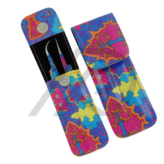 Eyelash Tweezers Set with Magnet Leather Case