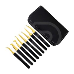 Gold and Black Eyelash Tweezers Kit