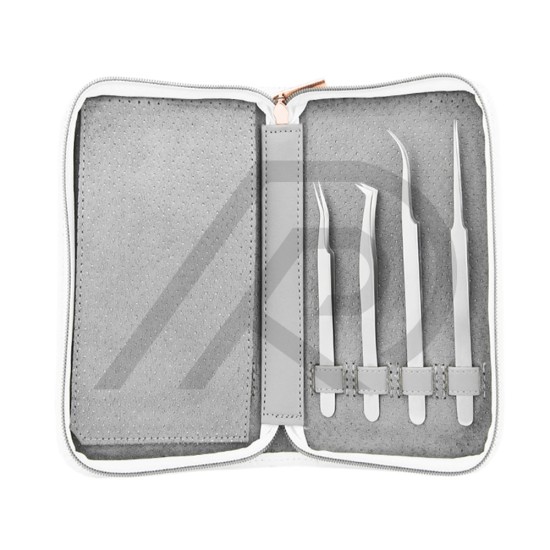 Gold and chrome eyelash tweezers 8 pieces set